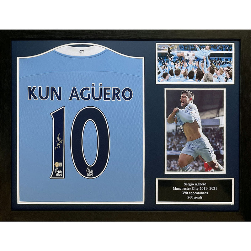 Manchester City FC Aguero Signed Shirt (Framed)
