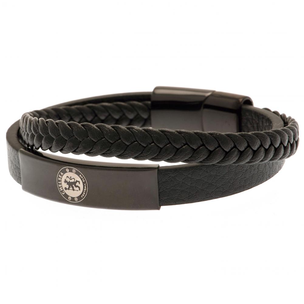 Chelsea FC Black IP Leather Bracelet