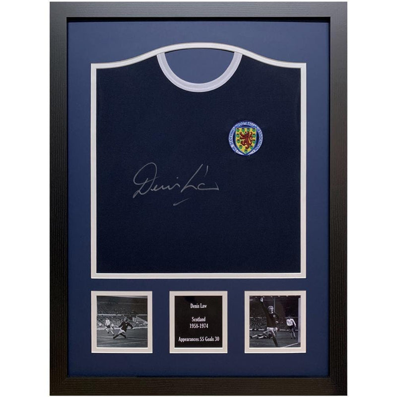 Scotland FA Denis Law Signed Shirt (Framed) - Sporty Magpie